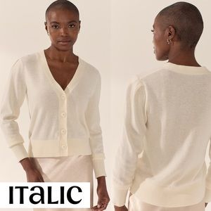 Italic Clara Airy Cashmere Puff Long Sleeve Ivory Cardigan S